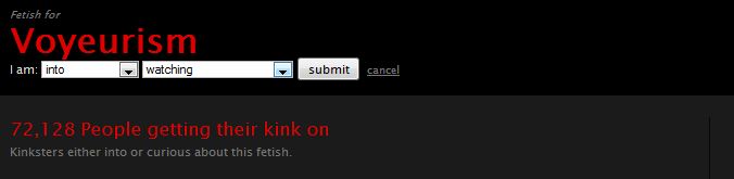 Fetlife snapshot of "voyeurism" fetish--72,128 people getting their kink on